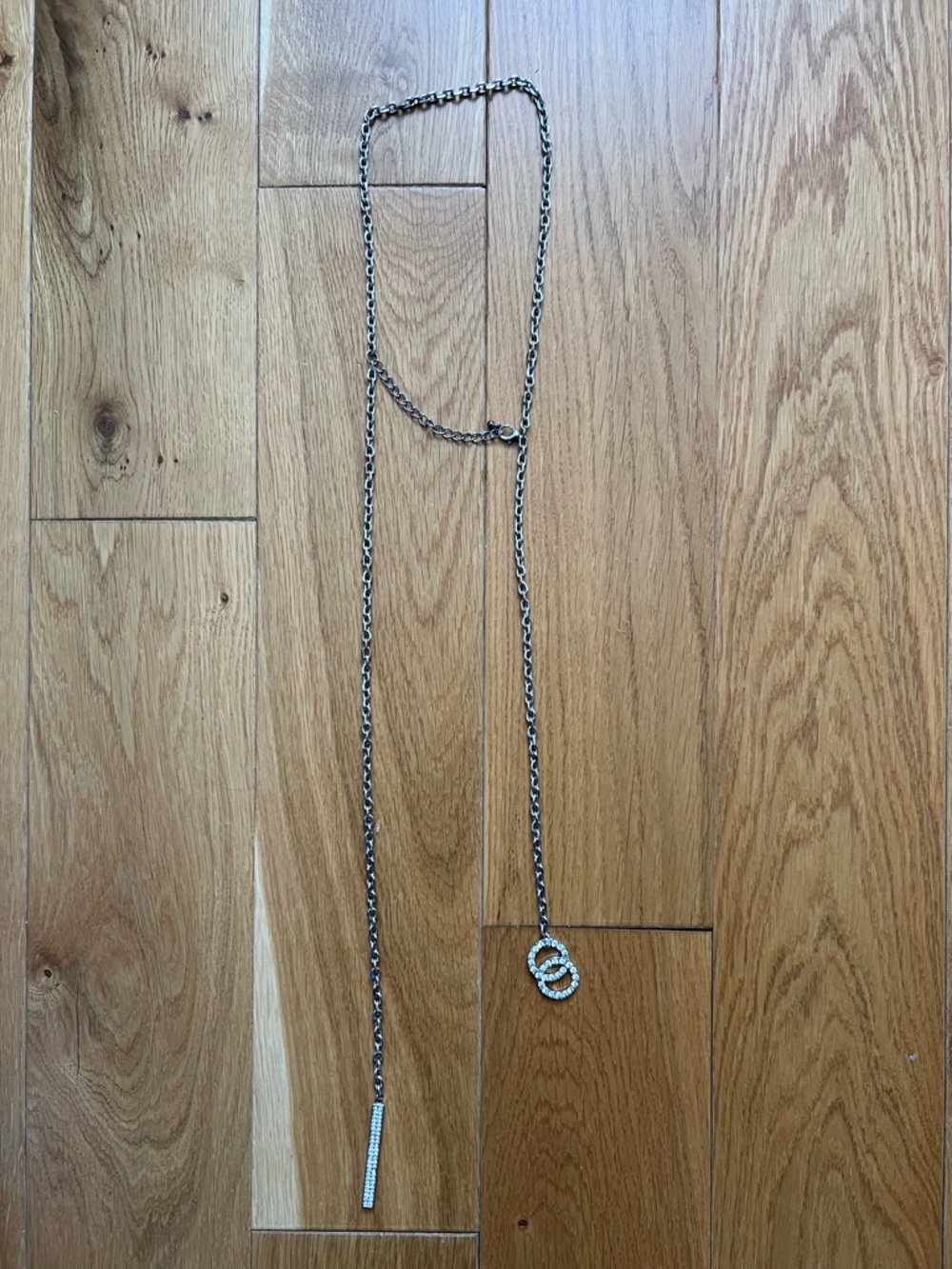 Crystal Accent Long Chain Necklace in Silver Tone